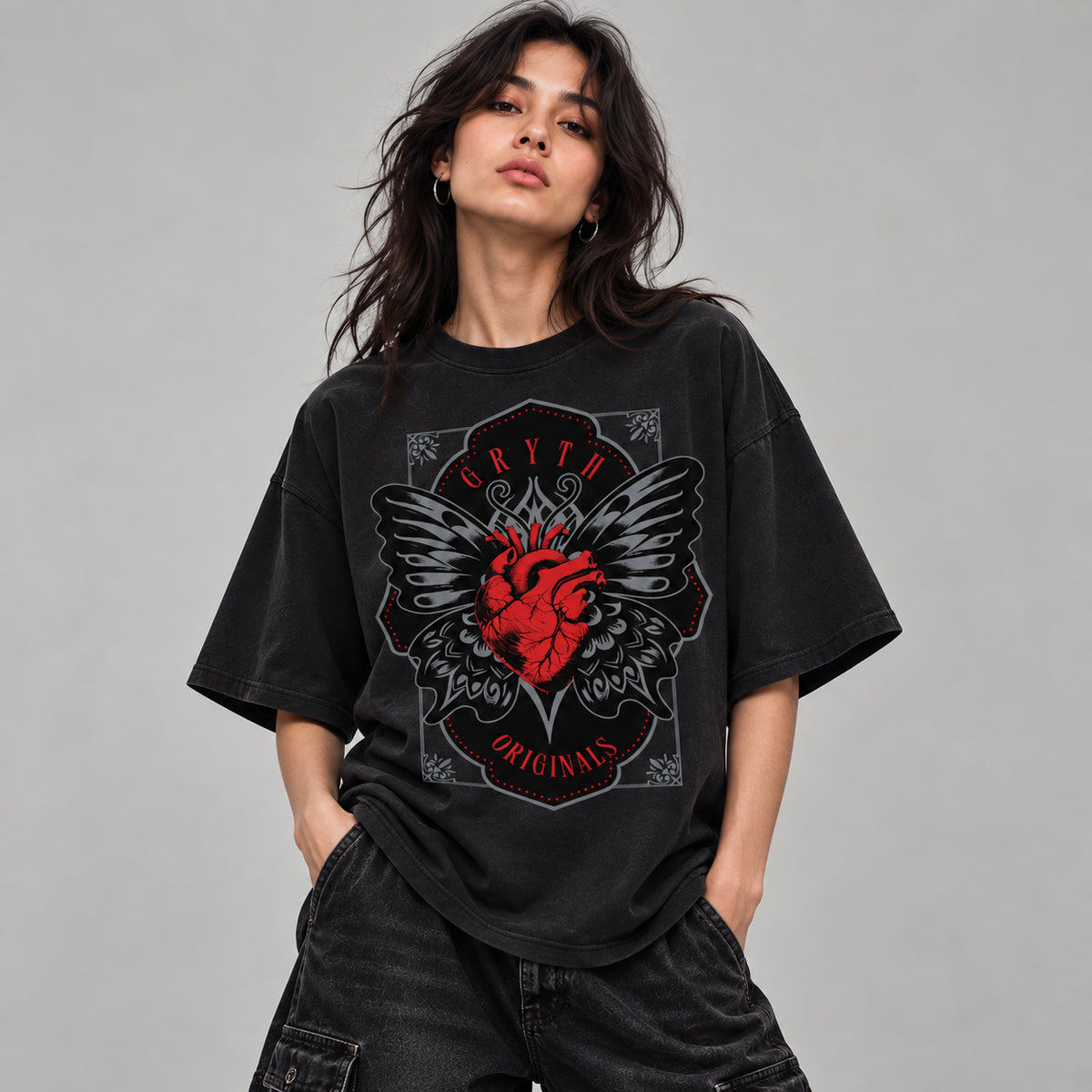 Gothic Heart - Drop Shoulder Cotton T-Shirt