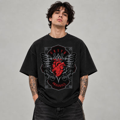 Gothic Heart - Drop Shoulder Cotton T-Shirt