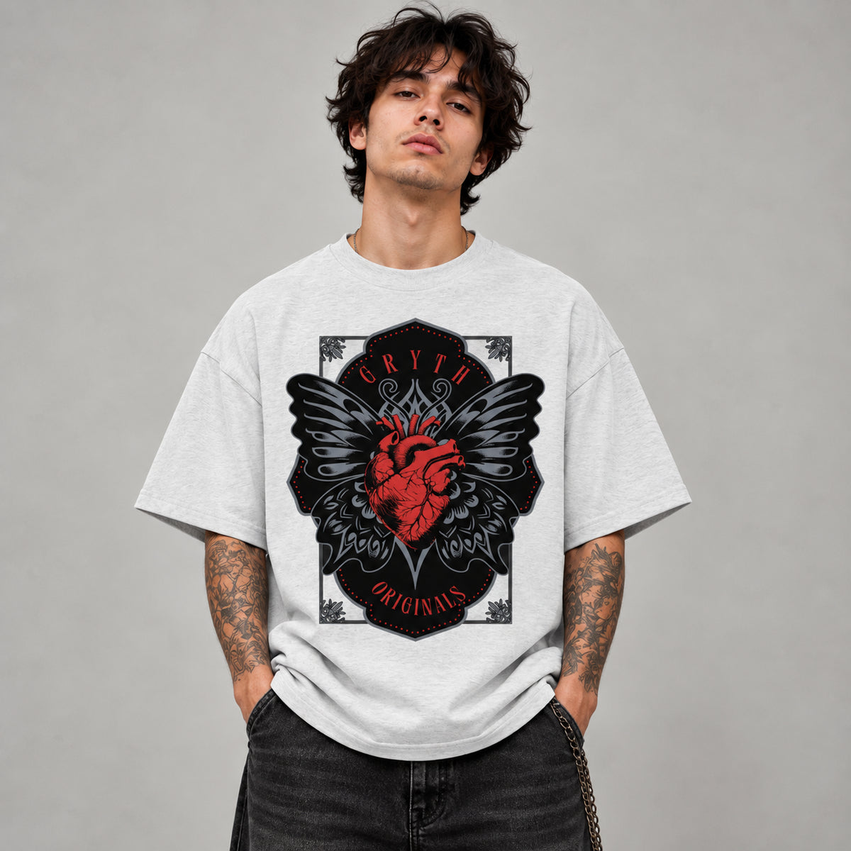 Gothic Heart - Drop Shoulder Cotton T-Shirt